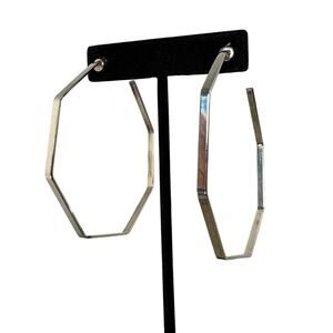 Jennifer Zeuner Valentina Hexagon Large Hoop Earring Sterling Silver STATEMENT